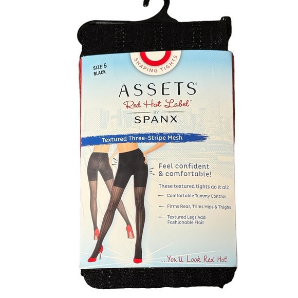 Spanx Assets Red Hot Label Black Textured Three Stripe Mesh Tights Size 5 Smooth - Picture 1 of 7